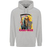 Carino Hell Gatto Grim Reaper Teschio Halloween Bambini Felpa con Cappuccio