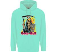 Carino Hell Gatto Grim Reaper Teschio Halloween Bambini Felpa con Cappuccio