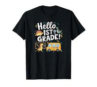 Carino Hello 1st Grade Dinosaur School Back to School Dino Bus Maglietta