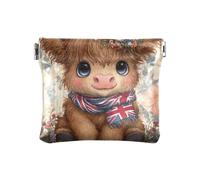 Carino Highland Cow Bandiera britannica Squeeze Coin Purse Pouch Change Holder PU Leather Mini Wallet Coin Pocket per donne ragazze uomini