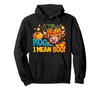Carino Highland Cow Pumpkin Hat Mooo I Mean Boo Funny Hallo Felpa con Cappuccio