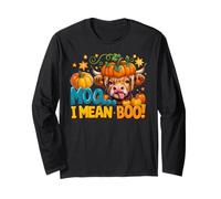 Carino Highland Cow Pumpkin Hat Mooo I Mean Boo Funny Hallo Maglia a Manica