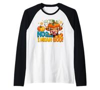 Carino Highland Cow Pumpkin Hat Mooo I Mean Boo Funny Hallo Maglia con Maniche Raglan