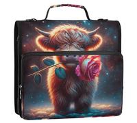 Carino Highland Cow Rose Raccoglitore Cerniera Organizer 3 Anelli D Ring Keeper Raccoglitore Borsa con Cinghia per la Scuola Portfolio Tenere 500 Fogli Holder