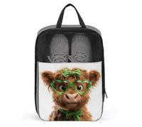 Carino Highland Cow verde a forma di cuore occhiali borsa per scarpe da viaggio uso quotidiano anti-polvere porta scarpe da golf
