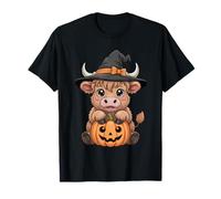 Carino Highland Cow Witch Hat Zucca Kawaii Halloween Costume Maglietta