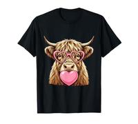Carino Highland Mucca Che Soffia Rosa Valentine Cuore Bubble Gum Maglietta