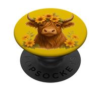 Carino Highland Mucca Con Girasole Floreale Mucca Fattoria Animale PopSockets PopGrip Adesivo