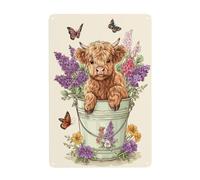 Carino Highland Vitello In Secchio Segni di Metallo Stagno Parete Arte Decorazione Per Bagno Toilette Fattoria Bagno Fattoria Toilette Cortile 20x30 Cm