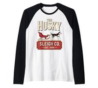 Carino Husky Slitta Classico Natale Vintage Siberian Husky Maglia con Maniche Raglan