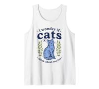 Carino I Wonder If Cats Think About Me Too Folk Art Kitten Canotta