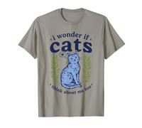 Carino I Wonder If Cats Think About Me Too Folk Art Kitten Maglietta
