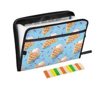 Carino Ice Cream Blue 13 tasche fisarmonica File Organizer, Cartella espandibile con cerniera, Cartella portadocumenti portatile, formato A4, formato lettera, organizer per documenti con etichette