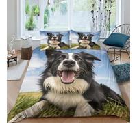 Carino il cane Border Collie 3 Pezzi Copripiumino Motivo Per Bambini Adulto Set Biancheria Singolo,Matrimoniale Copripiumino,Anti-acaro Con Chiusura A Cerniera Facile Da Pulire doppio（200x200cm）