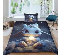 Carino il cucciolo di drago Set Di Biancheria Da Letto Con Copripiumini Stampa 3D Per Bambini E Adulti,Cartone animato , Copripiumino in Microfibra Con Chiusura Lampo E Federe,Single（135x200cm）