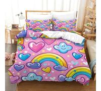 Carino il motivo dell'arcobaleno Set Copripiumino 3D Stampato Set Biancheria Da Letto Set Copripiumino in Microfibra Morbida Con Chiusura A Cerniera E Morbido Federe Cuscino Single（140x200cm）
