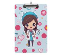 Carino infermiera portablocco acrilico carino moda portablocco decorativo, 31,8 x 21,6 cm, formato A4, clip in acrilico per classe, insegnanti, forniture per ufficio
