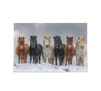 Carino Inverno Cavalli Puzzle di Legno Adulti Bellissimo Puzzle 1000 Pezzi Puzzle per Famiglia 29,5 × 19,7 cm
