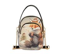 Carino Inverno Fox Donne Spalla Borse Catena Cinghia Cellulare Borsa Stampa Floreale Signore Tote Crossbody Satchel, 15 cm × 21,1 cm × 7,9 cm