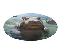 Carino ippopotamo, lavabile, tappeto rotondo antiscivolo, per soggiorno, morbido, lavabile, per camera da letto, tappeto moderno corallo, per camera da letto, ufficio, decorazione della casa, regalo