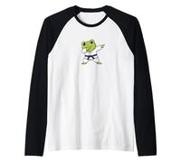 Carino Karate Frog Chibi Dabbing Arti Marziali Design Maglia con Maniche Raglan
