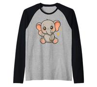 Carino Kawaii Baby Elephant con Occhi Scintillanti Adorabile Anime Maglia con Maniche Raglan