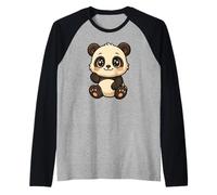 Carino Kawaii Baby Panda con Occhi Scintillanti Adorabile Anime Maglia con Maniche Raglan