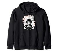 Carino Kawaii Baby Samurai Cat - Giapponese Cherry Blossom Felpa con Cappuccio