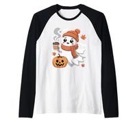 Carino Kawaii Boo Fantasma Caffeina Amante Halloween caffè Maglia con Maniche Raglan