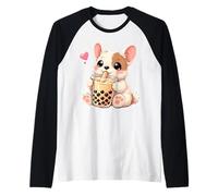 Carino Kawaii Bulldog Francese Bevande Boba Bubble Tea Kawaii Maglia con Maniche Raglan