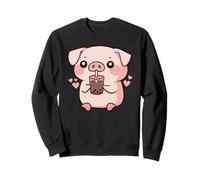Carino Kawaii Cartone Animato Maiale Bere Bolla tè Felpa