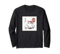 Carino Kawaii Gatto Giapponese Mangiare Riso Anime Manga Ramen Divertente Maglia a Manica