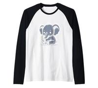 Carino Kawaii Meme Elefante Seduto Margherita Fiore Animale Selvatico Maglia con Maniche Raglan