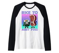 Carino Kawaii Okatu Style Illustrazione di Sushi Roll Riso Pesce Maglia con Maniche Raglan
