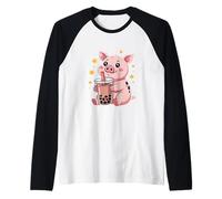 Carino Kawaii Pig Boba Tea Maglia con Maniche Raglan