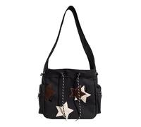 Carino Kawaii Star Canvas Messenger Bag Carino Tote Bags Estetica Piccola Spalla Viaggio Crossbody Borse Per Le Donne Carino Borsa A Tracolla, Nero , Taglia unica