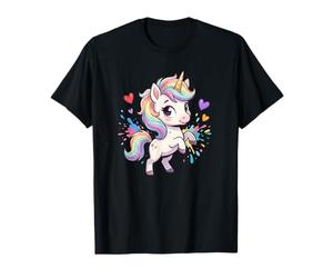Carino Kawaii Unicorno Rainbow Hearts Pastel Magic Maglietta