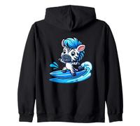 Carino Kawaii Zebra Surfer Cartoon Summer Waves Felpa con Cappuccio