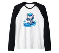 Carino Kawaii Zebra Surfer Cartoon Summer Waves Maglia con Maniche Raglan