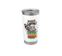 Carino Leggendo Raccoon Libro Pila Foresta Biblioteca Bookworm Bicchiere termico in acciaio inox doppia parete