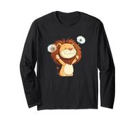 Carino Leone Che Tiene Dente Di Leone Fiori in Mani Costume Maglia a Manica