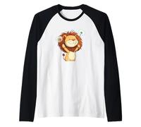 Carino Leone Che Tiene Dente Di Leone Fiori in Mani Costume Maglia con Maniche Raglan