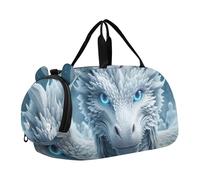 Carino leopardo fiori farfalle oro Carry on Duffel Bag Boy Toddler Weekender Borse Ragazze Duffle Bags per Viaggi Sport Duffle Bag, drago bianco occhi blu, classico