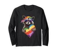 Carino LGBTQ Raccoon Cuore Bandana Lesbiche Gay Pride Arcobaleno Maglia a Manica