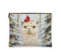 Carino Llama Makeup Bag, Winter Cardinal Cosmetic Pouch per le donne, Portable Canvas Zipper Organizer, Holiday Toiletry Bag 17,8 x 22,9 cm