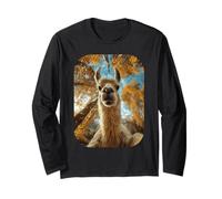Carino Llama Selfie Foglie Autunno Selvaggio Animale Estetica Maglia a Manica