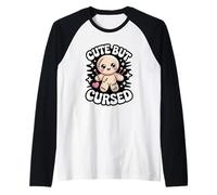 Carino Ma Maledetto Kawaii Bambola Voodoo Pins Divertente Gioco di Parole Halloween Maglia con Maniche Raglan