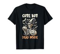 Carino ma Morto-Dentro spettrale Scheletro Halloween Design Pipistrelli Maglietta