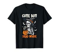 Carino ma Morto-Dentro spettrale Scheletro Halloween Design Pipistrelli Maglietta