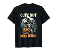 Carino ma Morto-Dentro spettrale Scheletro Halloween Design Pipistrelli Maglietta